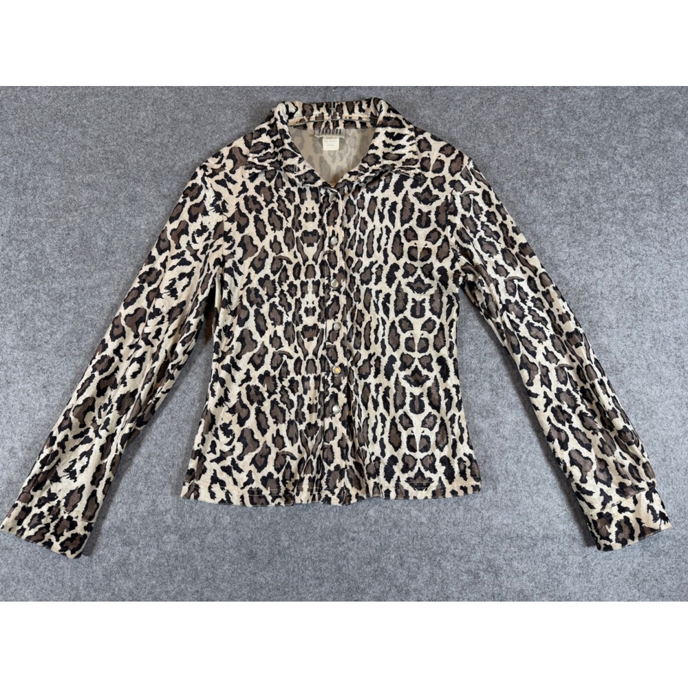 Pandora Casuals Top Womens Small Tan Leopard Print Excellent Vintage USA Made